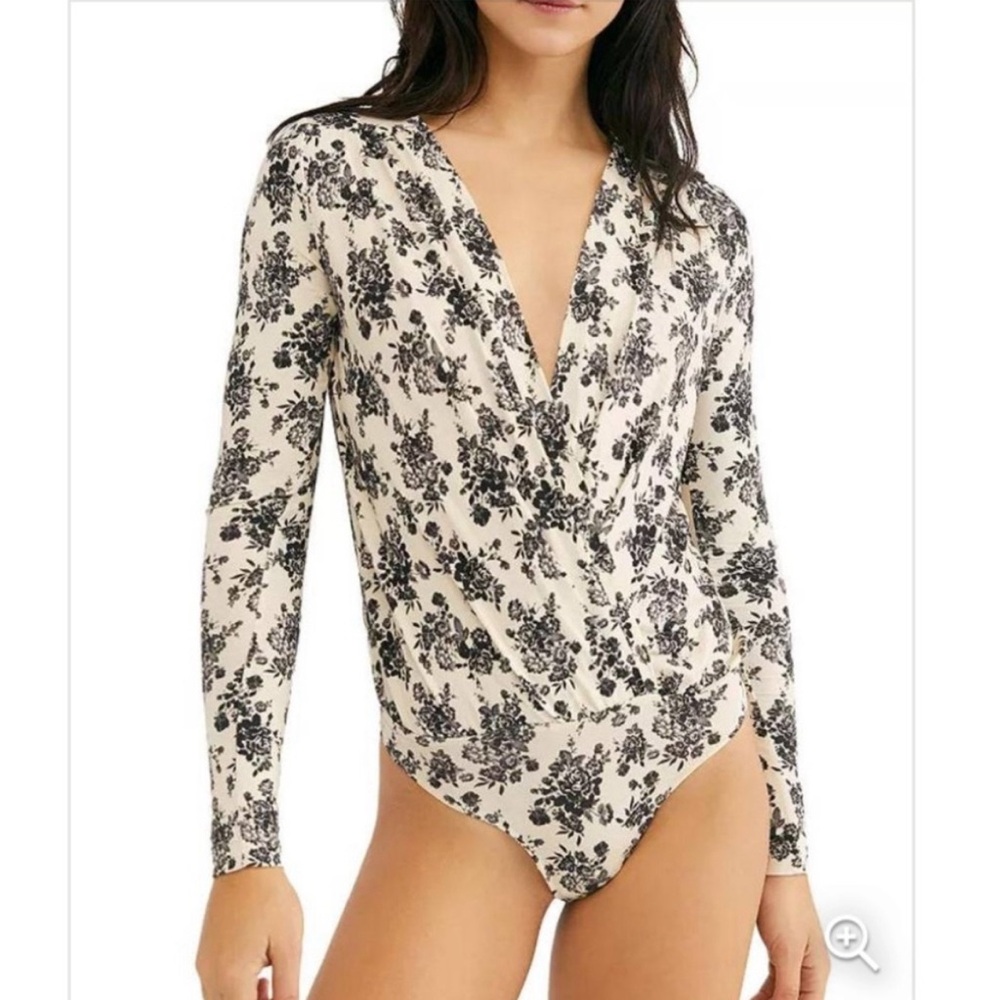 Free People Intimately Turnt Bodysuit in Cream/Black Floral
